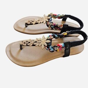 Women's Black and Gold Sandals